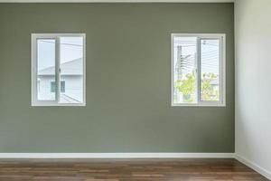 Empty room with glass window frame house interior on concrete wall photo