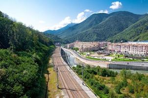 Sochi, Russia - August 30, 2021 Resort Krasnaya Polyana Eun The Mountains. photo