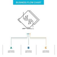 junta. chip. circuito. la red. diseño de diagrama de flujo de negocios electrónicos con 3 pasos. icono de línea para el lugar de plantilla de fondo de presentación para texto vector