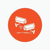 CCTV. Camera. Security. Surveillance. Technology White Glyph Icon in Circle. Vector Button illustration