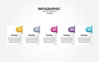 plantilla de diseño de etiqueta infográfica horizontal vectorial con iconos y 5 opciones o pasos. se puede utilizar para el diagrama de proceso. presentaciones diseño de flujo de trabajo. bandera. diagrama de flujo gráfico de información vector