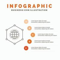 la red. global. datos. conexión. plantilla de infografía empresarial para sitio web y presentación. icono de línea gris con ilustración de vector de estilo infográfico naranja