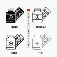 medicine. Pill. capsule. drugs. tablet Icon in Thin. Regular. Bold Line and Glyph Style. Vector illustration