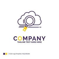 diseño del logotipo del nombre de la empresa para la nube. búsqueda. almacenamiento. tecnología. informática. diseño de marca púrpura y amarillo con lugar para eslogan. plantilla de logotipo creativo para pequeñas y grandes empresas. vector