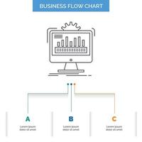 dashboard. admin. monitor. monitoring. processing Business Flow Chart Design with 3 Steps. Line Icon For Presentation Background Template Place for text vector