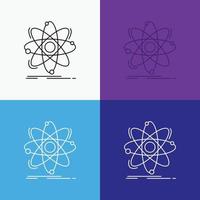 átomo. Ciencias. química. física. icono nuclear sobre varios antecedentes. diseño de estilo de línea. diseñado para web y aplicación. eps 10 ilustración vectorial vector