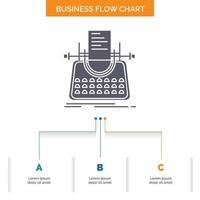 Article. blog. story. typewriter. writer Business Flow Chart Design with 3 Steps. Glyph Icon For Presentation Background Template Place for text. vector