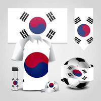 lugar de la bandera del país de corea del sur en la camiseta. encendedor. balón de fútbol. gorra de futbol y deporte vector