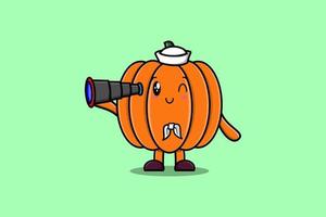 cartoon Pumpkin sailor with hat and use binocular vector