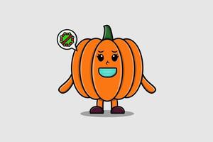 Cute cartoon Pumpkin using mask prevent virus vector