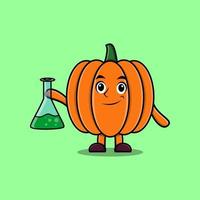 personaje de mascota de dibujos animados lindo calabaza como científico vector