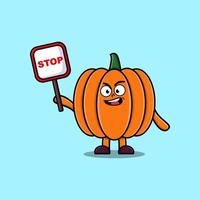 Cute Cartoon Pumpkin with stop sign board vector