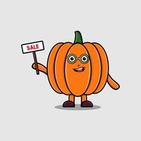 Cute cartoon Pumpkin character holding sale sign vector