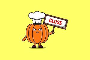 Cute cartoon Pumpkin chef holding close sign board vector