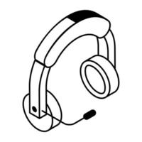 un icono isométrico de contorno de auriculares vector