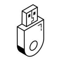 icono isométrico de línea listo para usar de usb vector