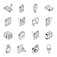 Pack of Language Interpretation Linear Isometric Icons vector