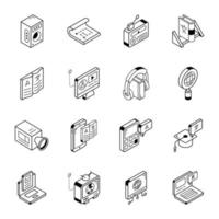 conjunto de iconos isométricos lineales de lingüística y traducción vector