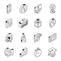 Pack of Language Course Linear Isometric Icons vector