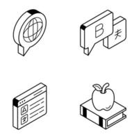 Set of Language Learning Linear Isometric Icons vector