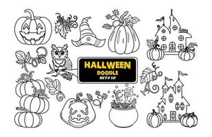 Halloween hand drawn doodle. Cute Halloween Digital Stamp Set. vector