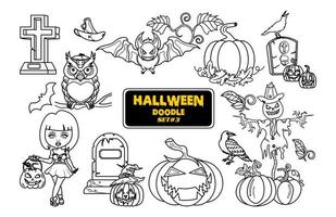 Halloween hand drawn doodle. Cute Halloween Digital Stamp Set. vector