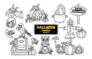 garabato dibujado a mano de halloween. lindo juego de sellos digitales de halloween. vector