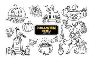 Halloween hand drawn doodle. Cute Halloween Digital Stamp Set. vector