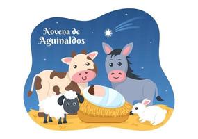 novena de aguinaldos tradición navideña en colombia para que las familias se reúnan en navidad en dibujos animados planos dibujados a mano ilustración de plantillas vector