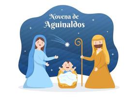 novena de aguinaldos tradición navideña en colombia para que las familias se reúnan en navidad en dibujos animados planos dibujados a mano ilustración de plantillas vector