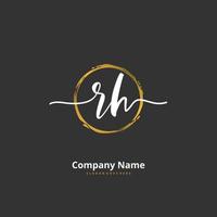 RH Initial handwriting and signature logo design with circle. Beautiful design handwritten logo for fashion, team, wedding, luxury logo. vector