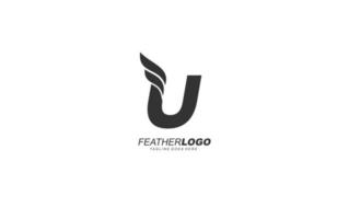 U logo wing for identity. feather template vector illustration for your brand.