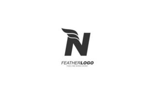 N logo wing for identity. feather template vector illustration for your brand.