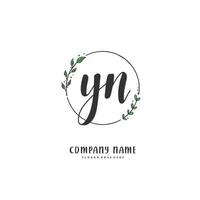 YN Initial handwriting and signature logo design with circle. Beautiful design handwritten logo for fashion, team, wedding, luxury logo. vector