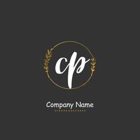 cp escritura a mano inicial y diseño de logotipo de firma con círculo. hermoso diseño de logotipo escrito a mano para moda, equipo, boda, logotipo de lujo. vector