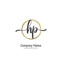 hp escritura a mano inicial y diseño de logotipo de firma con círculo. hermoso diseño de logotipo escrito a mano para moda, equipo, boda, logotipo de lujo. vector