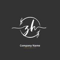 ZH Initial handwriting and signature logo design with circle. Beautiful design handwritten logo for fashion, team, wedding, luxury logo. vector