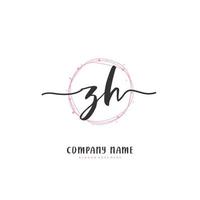 ZH Initial handwriting and signature logo design with circle. Beautiful design handwritten logo for fashion, team, wedding, luxury logo. vector