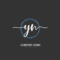 YN Initial handwriting and signature logo design with circle. Beautiful design handwritten logo for fashion, team, wedding, luxury logo. vector