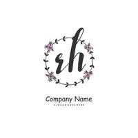 rh escritura a mano inicial y diseño de logotipo de firma con círculo. hermoso diseño de logotipo escrito a mano para moda, equipo, boda, logotipo de lujo. vector