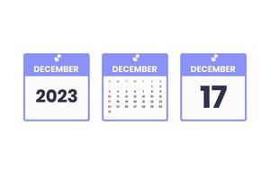 December calendar design. December 17 2023 calendar icon for schedule, appointment, important date concept vector