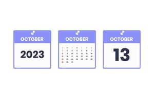 October calendar design. October 13 2023 calendar icon for schedule, appointment, important date concept vector