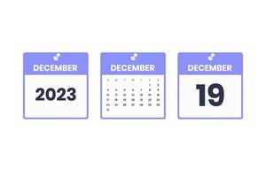 December calendar design. December 19 2023 calendar icon for schedule, appointment, important date concept vector