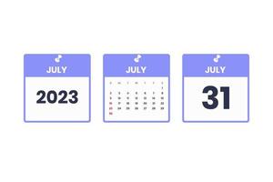 July calendar design. July 31 2023 calendar icon for schedule, appointment, important date concept vector