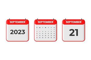 September 2023 calendar design. 21st September 2023 calendar icon for schedule, appointment, important date concept vector