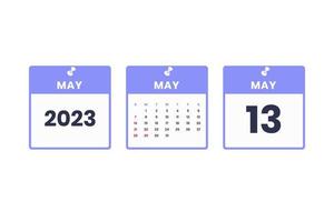 May calendar design. May 13 2023 calendar icon for schedule, appointment, important date concept vector