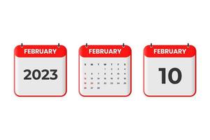 diseño de calendario de febrero de 2023. 10 de febrero de 2023 icono de calendario para horario, cita, concepto de fecha importante vector