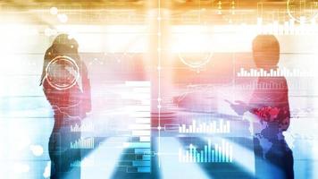 Business intelligence. Diagram, Graph, Stock Trading, Investment dashboard, transparent blurred background. photo