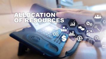 Allocation of resources concept. Strategic planning. Mixed media. Abstract business background. Financial technology and communication concept photo