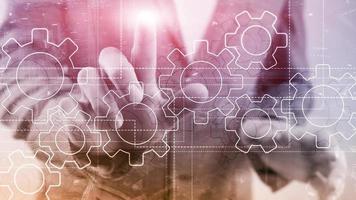 Gears mechanism, digital transformation, data integration and digital technology concept. photo